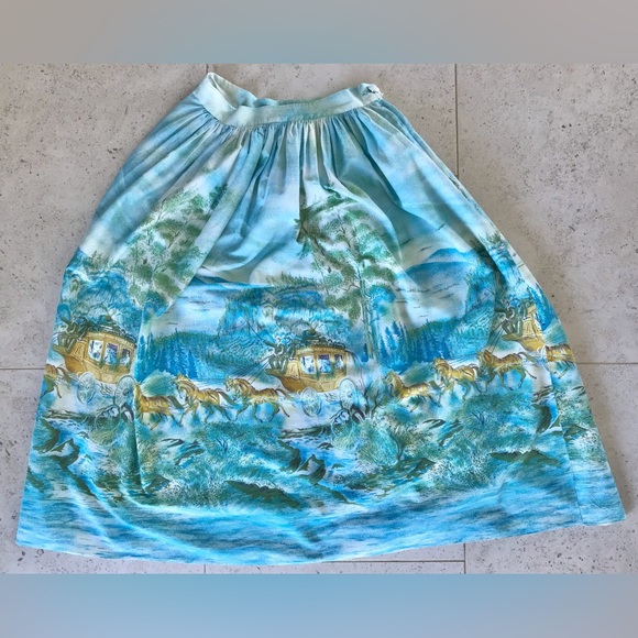 Beautiful John Wolf Vintage 50s 60s Scenic Skirt Horses & Overland Mail Co Buggy - Picture 2 of 9